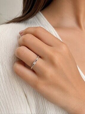 Sterling Silver Baguette CZ Ring – Approx. Size 6 – Minimalist Stackable